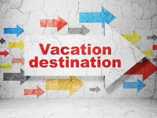 Travel concept: arrow with Vacation Destination on grunge wall background