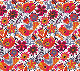 Vector flower pattern, seamless botanic texture