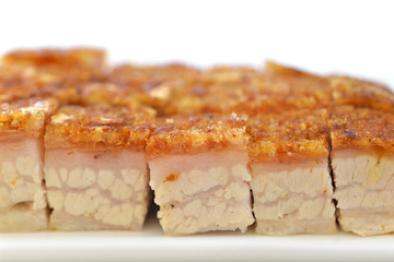 Chinese style, crispy roasted pork belly, close up