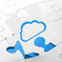 Cloud networking concept: Cloud on puzzle background