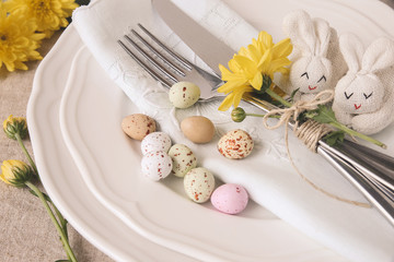 Easter table setting, lunch, dinner or menu background