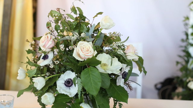 Beautiful wedding decorations to wedding. Beautiful flowers are on the table.