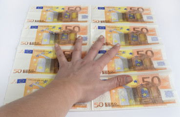 Many different euro banknotes