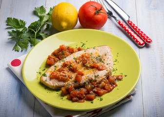 swordfish with fresh tomatoes and grated lemon peel