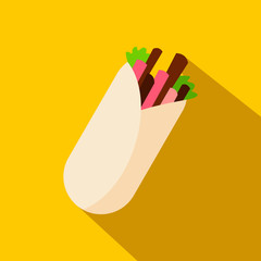 Tortilla wrap with meat and vegetables icon, flat style 
