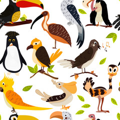 Cute bird design seamless texture. Cartoon-style. vector