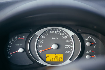 Close up shot of a speedometer