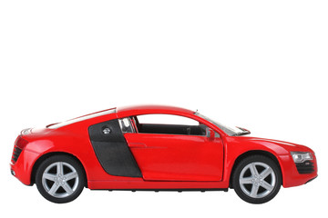beautiful modern red toy car isolated on white background