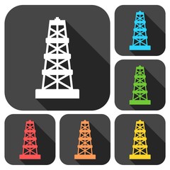 Oil rig icons set with long shadow