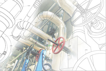 wireframe computer cad design of pipelines for modern industrial