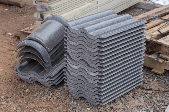 Concrete Roof Tile (gray Color) At Construction Site