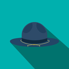 Blue cowboy hat icon, flat style