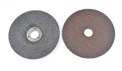 Close up 4 inch grinding wheel isolated on white