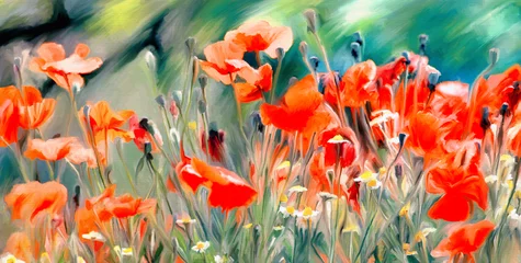 Wall murals Poppy art watercolor poppies paint background 