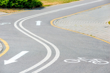 close-up of a bike path in the city park