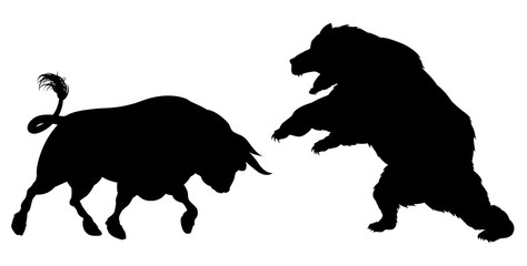 Plakat Bear Versus Bull Silhouette