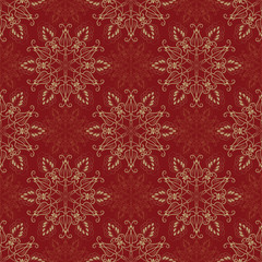 Vector Seamless Mandala Pattern over red