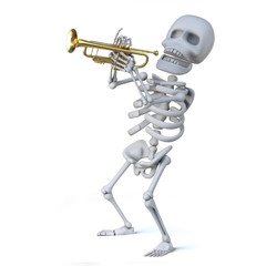 Naklejka premium 3d Skeleton playing a trumpet
