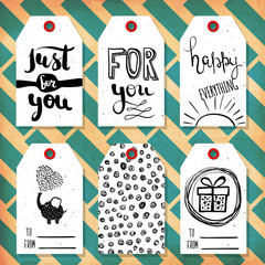 Collection handdrawn in the style of the lovely ready-made gift tags with love. Vector