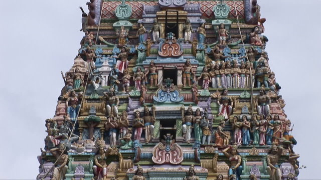 Tilt up the exterior of the Kathiresan Kovil hindu temple in Colombo Sri Lanka