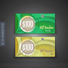 Voucher, Gift certificate, Coupon template. Background design for invitation, ticket, banknote, money design, currency, check (cheque). Vector