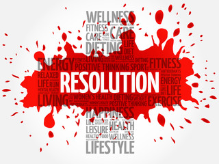 RESOLUTION word cloud, health cross concept