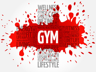 Gym word cloud, health cross concept