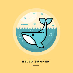 Hello summer, cute whale,, flat design thin line banner, usage for e-mail newsletters, web banners, headers, blog posts, print and more
