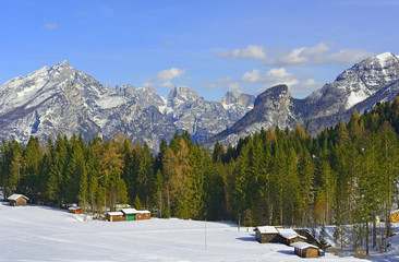 Panorama of Cereda Pass, Dolomite mountains, Italy