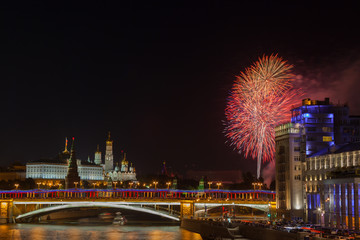 Festive fireworks over the Moscow Kremlin, Russia