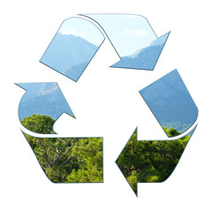 Three recycling arrows isolated on white, recycle concept