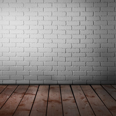 Room interior with brick wall and wooden floor