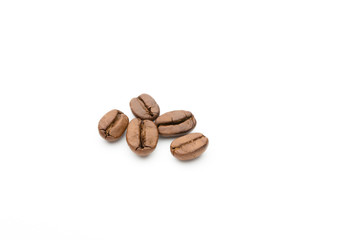 Coffee beans isolated on white background, closeup, macro