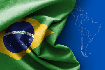Flag of Brazil on map background