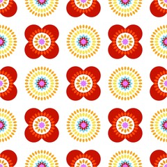 A fresh flowery endless pattern - ornament with colorful flowers - Template for wallpaper background and print - red orange colorful
