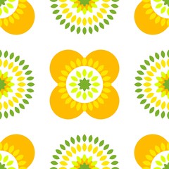 Ein schönes endloses Blumenmuster - Ornament mit bunten Blumen - Vorlage für Tapetenhintergrund und Druck - sonniges Grün © Jyll