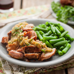 Slow Cooked Pork with Apple Sauce and Green Beans
