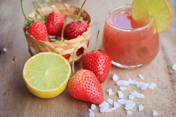 fresh strawberry with juice