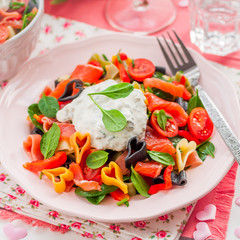 Salmon and Heart Shaped Pasta Salad with Creamy Dressing