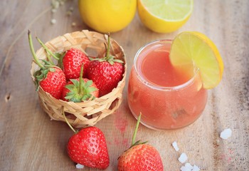 fresh strawberry with juice