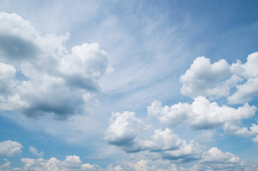Fototapeta na wymiar Summer heavenly landscape with beautiful wadded clouds