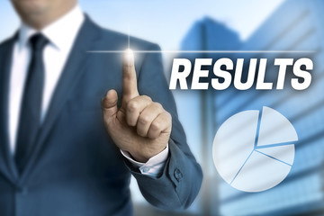 results touchscreen is operated by businessman