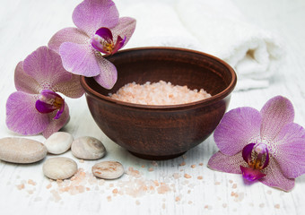 pink orchids and salt
