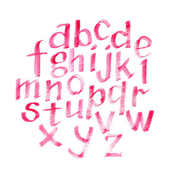 Hand drawn watercolor pink calligraphic font. Watercolor letters.