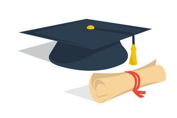 Student hat and diploma roll