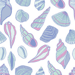 Seashells seamless vector pattern. Beautiful nature textures and lines.