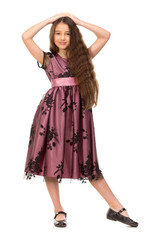 Long haired girl of six years in a summer dress