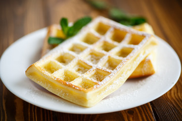 Viennese waffles with powdered sugar 