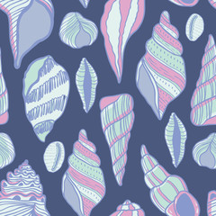 Seashells seamless vector pattern. Beautiful nature textures and lines.