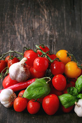 Assortment of tomatoes and vegetables